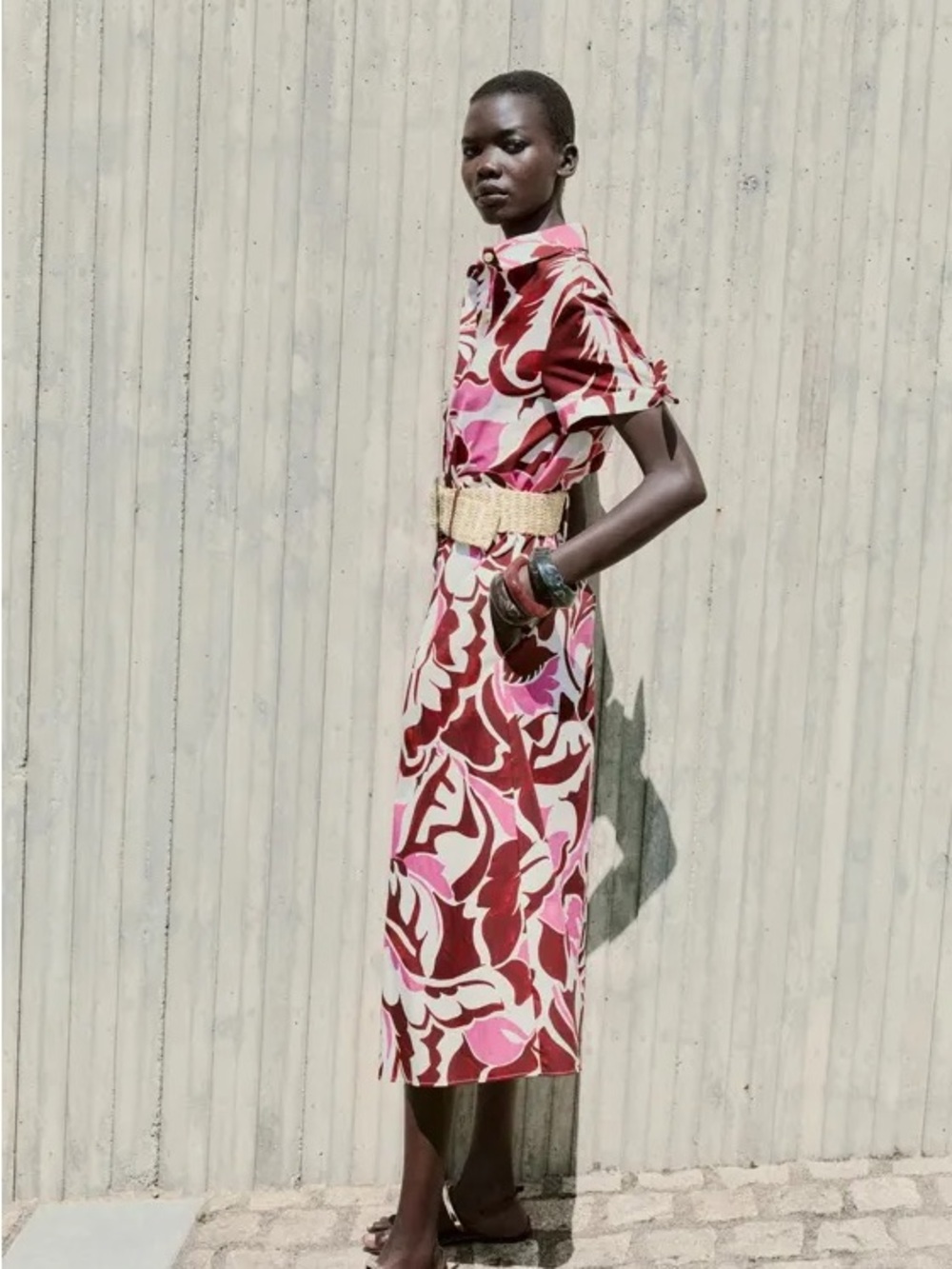 ZARA PRINTED POPLIN MIDI DRESS WITH BELT - Picture 4 of 10